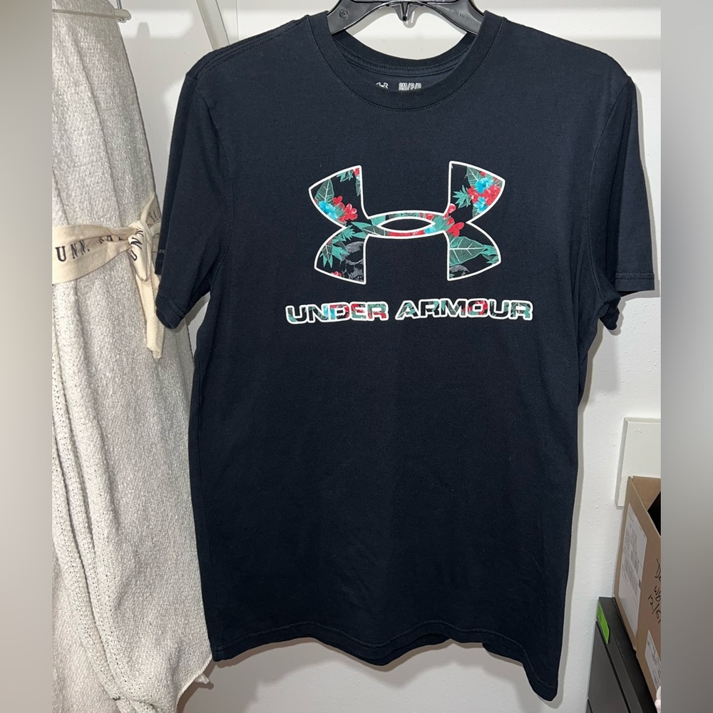 Under Armour Black Tee with Floral Logo